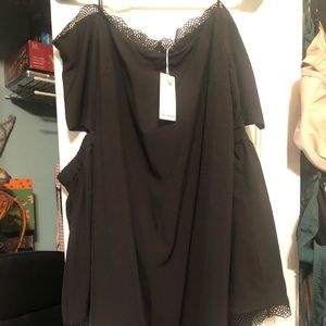 Beautiful bell sleeve black above the knee dress with lace neck. Large NWT